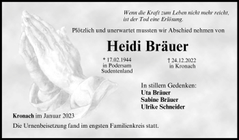 Traueranzeige von Heidi Bräuer von Neue Presse Coburg