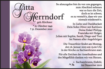 Traueranzeige von Gitta Herrndorf von Südthüringer Presse