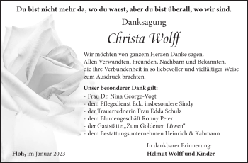 Traueranzeige von Christa Wolff von Südthüringer Presse