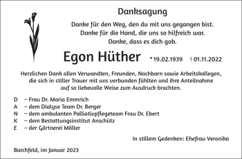 Traueranzeige von Egon Hüther von Südthüringer Presse