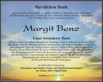 Traueranzeige von Margit Benz von Südthüringer Presse
