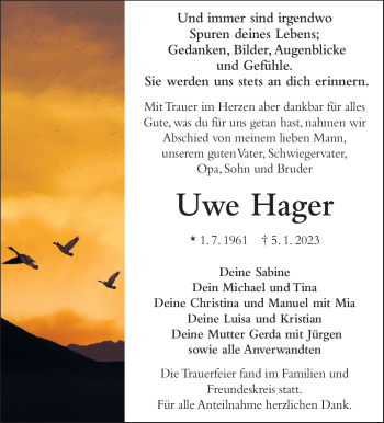 Traueranzeige von Uwe Hager von Frankenpost