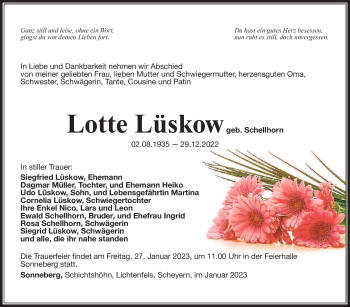 Traueranzeige von Lotte Lüskow von Südthüringer Presse
