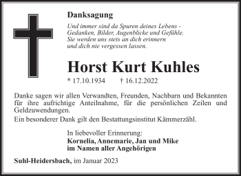 Traueranzeige von Horst Kurt Kuhles von Südthüringer Presse