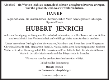 Traueranzeige von Hubert Jenrich von Südthüringer Presse