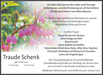 Traueranzeige von Traude Schrenk von Südthüringer Presse