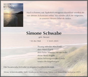 Traueranzeige von Simone Schwabe von Südthüringer Presse