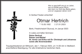 Traueranzeige von Otmar Hertrich von Frankenpost