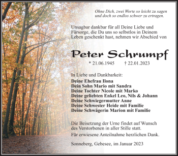 Traueranzeige von Peter Schrumpf von Südthüringer Presse