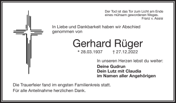 Traueranzeige von Gerhard Rüger von Frankenpost