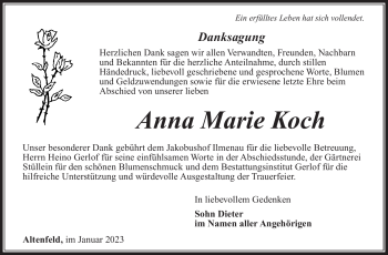 Traueranzeige von Anna Marie Koch von Südthüringer Presse