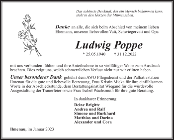 Traueranzeige von Ludwig Poppe von Südthüringer Presse
