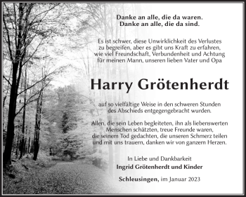 Traueranzeige von Harry Grötenherdt von Südthüringer Presse