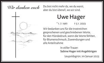 Traueranzeige von Uwe Hager von Frankenpost