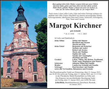 Traueranzeige von Margot Kirchner von Südthüringer Presse