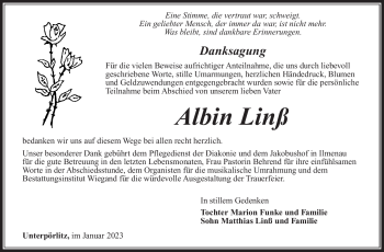 Traueranzeige von Albin Linß von Südthüringer Presse