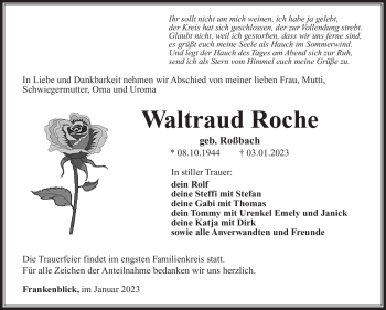 Traueranzeige von Waltraud Roche von Südthüringer Presse