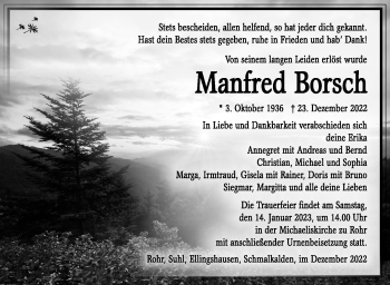 Traueranzeige von Manfred Borsch von Südthüringer Presse