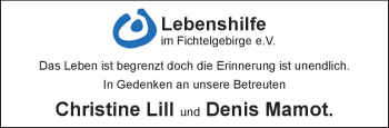 Traueranzeige von DenisChristine MamotLill von Frankenpost