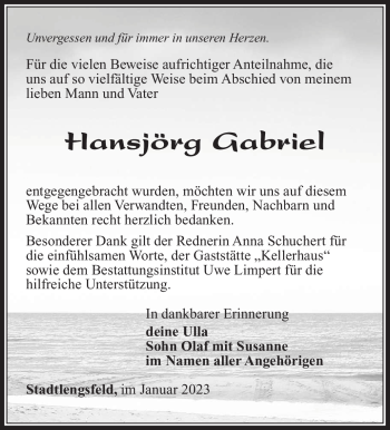 Traueranzeige von Hansjörg Gabriel von Südthüringer Presse