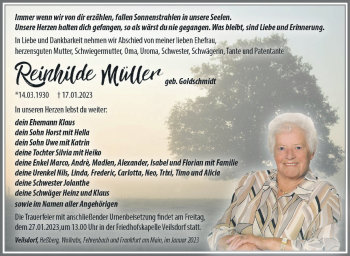 Traueranzeige von Reinhilde Müller von Südthüringer Presse
