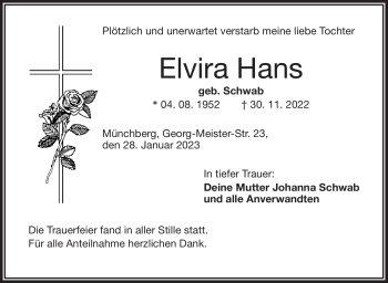 Traueranzeige von Elvira Hans von Frankenpost