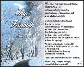 Traueranzeige von Ingo Freyboth von Südthüringer Presse