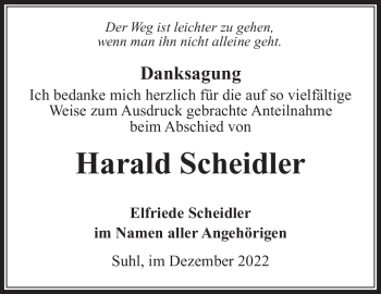 Traueranzeige von Harald Scheidler von Südthüringer Presse