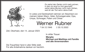 Traueranzeige von Werner Rubner von Frankenpost