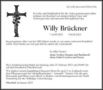 Traueranzeige von Willy Brückner von Südthüringer Presse