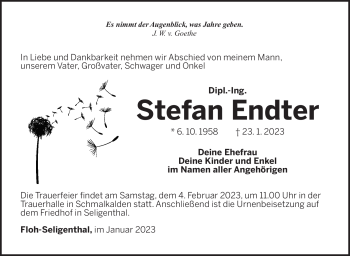 Traueranzeige von Stefan Endter von Südthüringer Presse