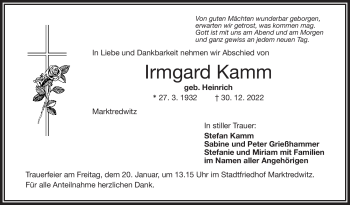 Traueranzeige von Irmgard Kamm von Frankenpost