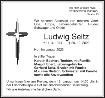 Traueranzeige von Ludwig Seitz von Frankenpost
