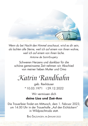 Traueranzeige von Katrin Randhahn von Südthüringer Presse