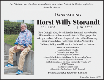Traueranzeige von Horst Willy Storandt von Südthüringer Presse