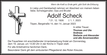 Traueranzeige von Adolf Scheck von Frankenpost
