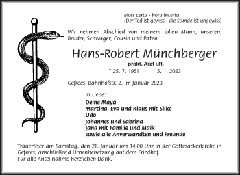 Traueranzeige von Hans-Robert Münchberger von Frankenpost