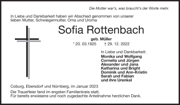 Traueranzeige von Sofia Rottenbach von Neue Presse Coburg