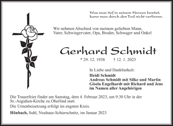 Traueranzeige von Gerhard Schmidt von Südthüringer Presse