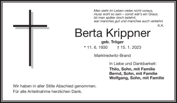Traueranzeige von Berta Krippner von Frankenpost