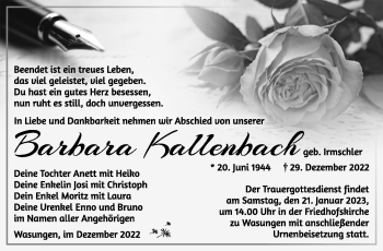 Traueranzeige von Barbara Kallenbach von Südthüringer Presse