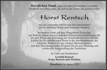Traueranzeige von Horst Rentsch von Südthüringer Presse