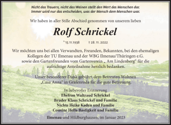 Traueranzeige von Rolf Schrickel von Südthüringer Presse