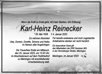Traueranzeige von Karl-Heinz Reinecker von Südthüringer Presse