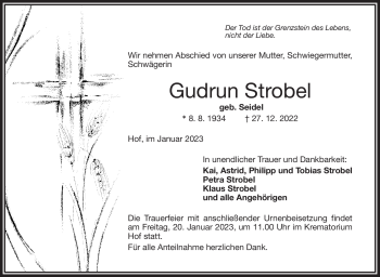 Traueranzeige von Gudrun Strobel von Frankenpost