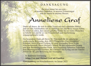 Traueranzeige von Anneliese Graf von Südthüringer Presse