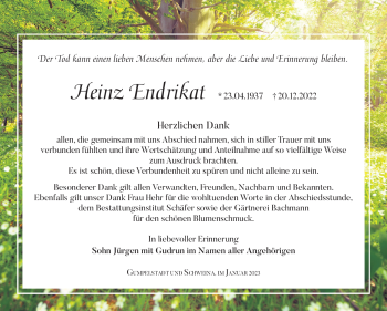 Traueranzeige von Heinz Endrikat von Südthüringer Presse