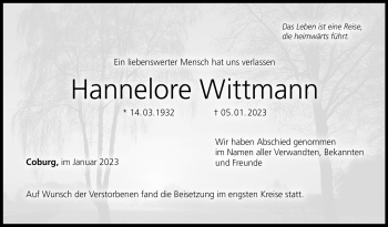 Traueranzeige von Hannelore Wittmann von Neue Presse Coburg