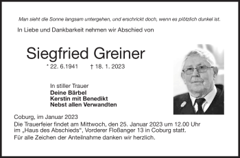 Traueranzeige von Siegfried Greiner von Neue Presse Coburg