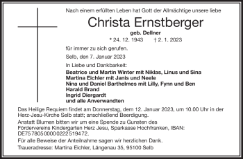 Traueranzeige von Christa Ernstberger von Frankenpost